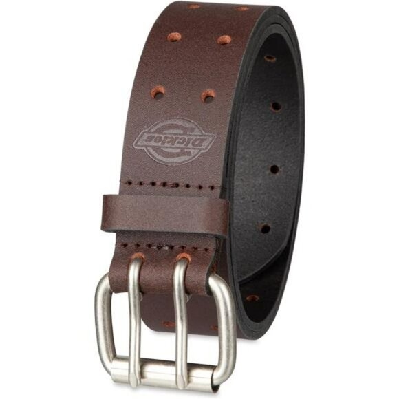 Mens Leather Belt Double Prong Adjustable Buckle Casual Jeans Work Belt - Picture 7 of 7